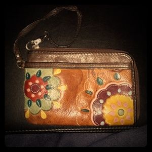 Fossil leather wristlet
